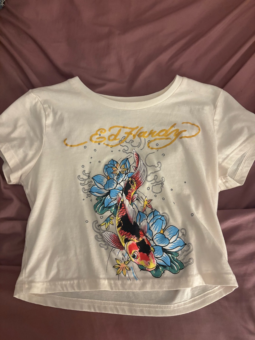 Ed Hardy Women's White Koi Graphic Jacket Tee large